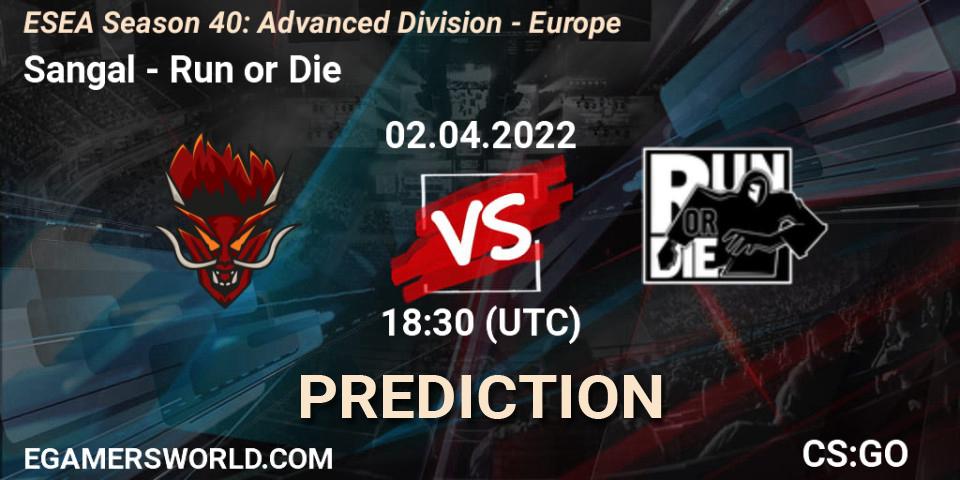 Prognose für das Spiel Sangal VS Run or Die. 02.04.2022 at 18:15. Counter-Strike (CS2) - ESEA Season 40: Advanced Division - Europe