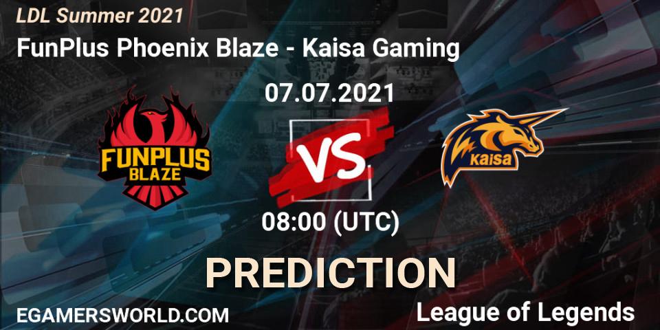 Prognose für das Spiel FunPlus Phoenix Blaze VS Kaisa Gaming. 07.07.2021 at 09:00. LoL - LDL Summer 2021