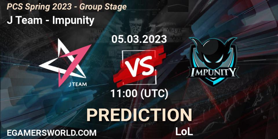 Prognose für das Spiel J Team VS Impunity. 17.02.2023 at 13:05. LoL - PCS Spring 2023 - Group Stage