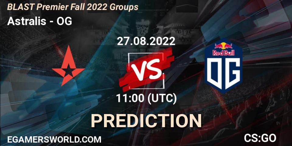 Prognose für das Spiel Astralis VS OG. 27.08.2022 at 11:00. Counter-Strike (CS2) - BLAST Premier Fall 2022 Groups