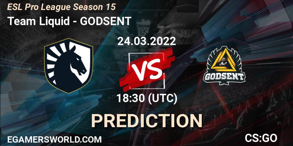 Prognose für das Spiel Team Liquid VS GODSENT. 24.03.2022 at 18:30. Counter-Strike (CS2) - ESL Pro League Season 15