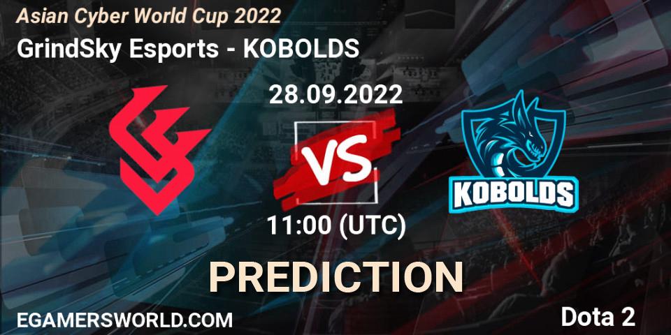 Prognose für das Spiel GrindSky Esports VS KOBOLDS. 28.09.22. Dota 2 - Asian Cyber World Cup 2022