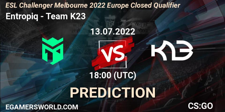 Prognose für das Spiel Entropiq VS Team K23. 13.07.2022 at 18:00. Counter-Strike (CS2) - ESL Challenger Melbourne 2022 Europe Closed Qualifier