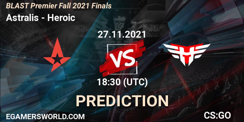 Prognose für das Spiel Astralis VS Heroic. 27.11.2021 at 19:45. Counter-Strike (CS2) - BLAST Premier Fall 2021 Finals