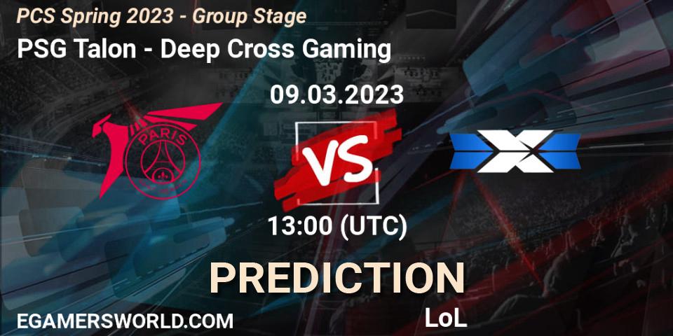 Prognose für das Spiel PSG Talon VS Deep Cross Gaming. 18.02.2023 at 10:10. LoL - PCS Spring 2023 - Group Stage