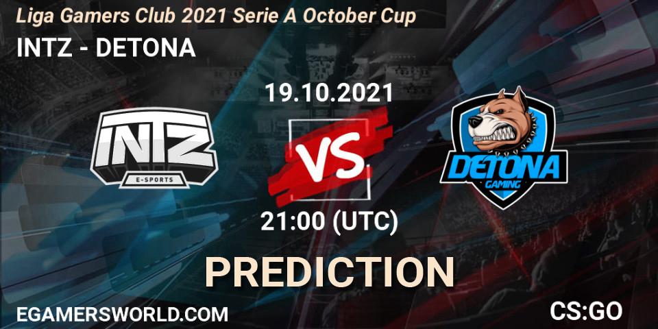 Prognose für das Spiel INTZ VS DETONA. 19.10.2021 at 23:30. Counter-Strike (CS2) - Liga Gamers Club 2021 Serie A October Cup