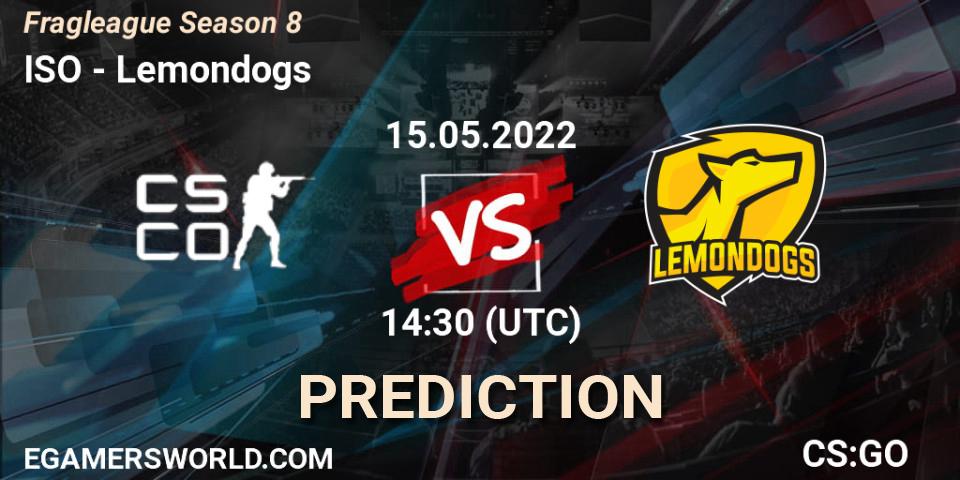 Prognose für das Spiel ISO Esports VS Lemondogs. 15.05.2022 at 14:30. Counter-Strike (CS2) - Fragleague Season 8