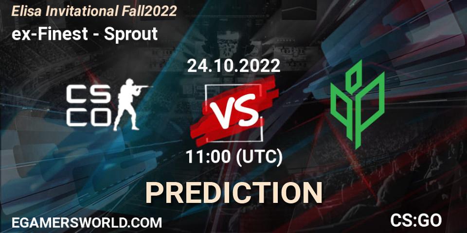 Prognose für das Spiel ex-Finest VS Sprout. 24.10.2022 at 11:00. Counter-Strike (CS2) - Elisa Invitational Fall 2022
