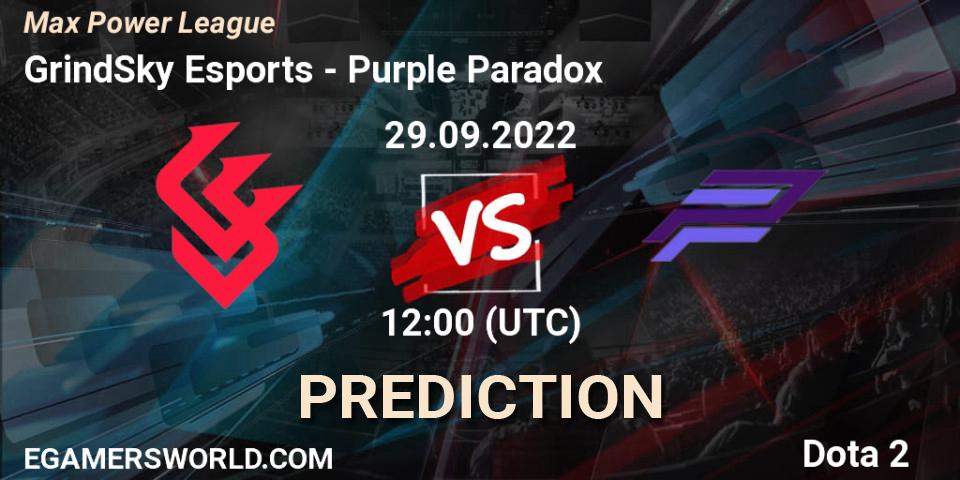 Prognose für das Spiel GrindSky Esports VS Purple Paradox. 29.09.22. Dota 2 - Max Power League