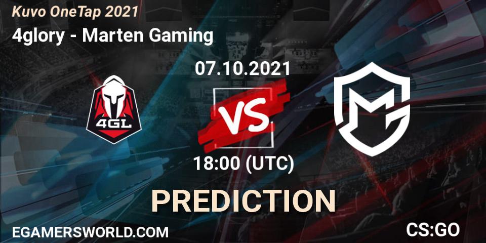 Prognose für das Spiel 4glory VS Marten Gaming. 07.10.2021 at 18:30. Counter-Strike (CS2) - Kuvo OneTap 2021