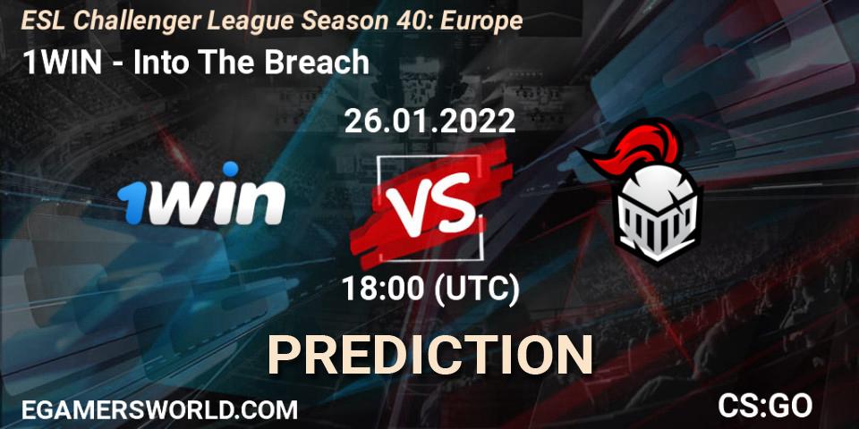 Prognose für das Spiel 1WIN VS Into The Breach. 26.01.2022 at 18:00. Counter-Strike (CS2) - ESL Challenger League Season 40: Europe