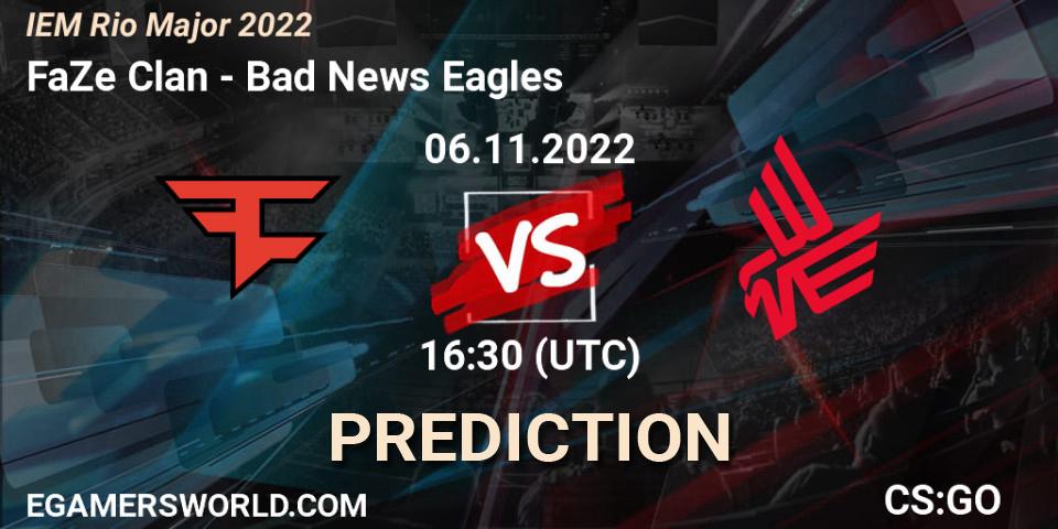 Prognose für das Spiel FaZe Clan VS Bad News Eagles. 06.11.2022 at 17:00. Counter-Strike (CS2) - IEM Rio Major 2022