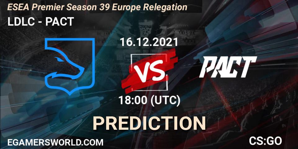 Prognose für das Spiel LDLC VS PACT. 16.12.2021 at 15:15. Counter-Strike (CS2) - ESEA Premier Season 39 Europe Relegation