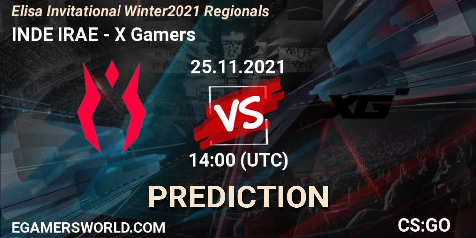 Prognose für das Spiel INDE IRAE VS X Gamers. 25.11.2021 at 14:00. Counter-Strike (CS2) - Elisa Invitational Winter 2021 Regionals