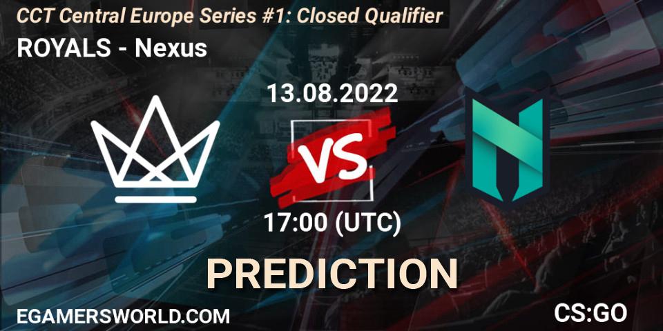Prognose für das Spiel ROYALS VS Nexus. 13.08.2022 at 17:00. Counter-Strike (CS2) - CCT Central Europe Series #1: Closed Qualifier