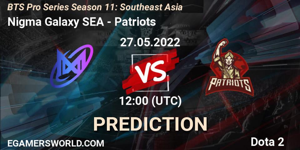 Prognose für das Spiel Nigma Galaxy SEA VS Patriots. 30.05.2022 at 12:00. Dota 2 - BTS Pro Series Season 11: Southeast Asia
