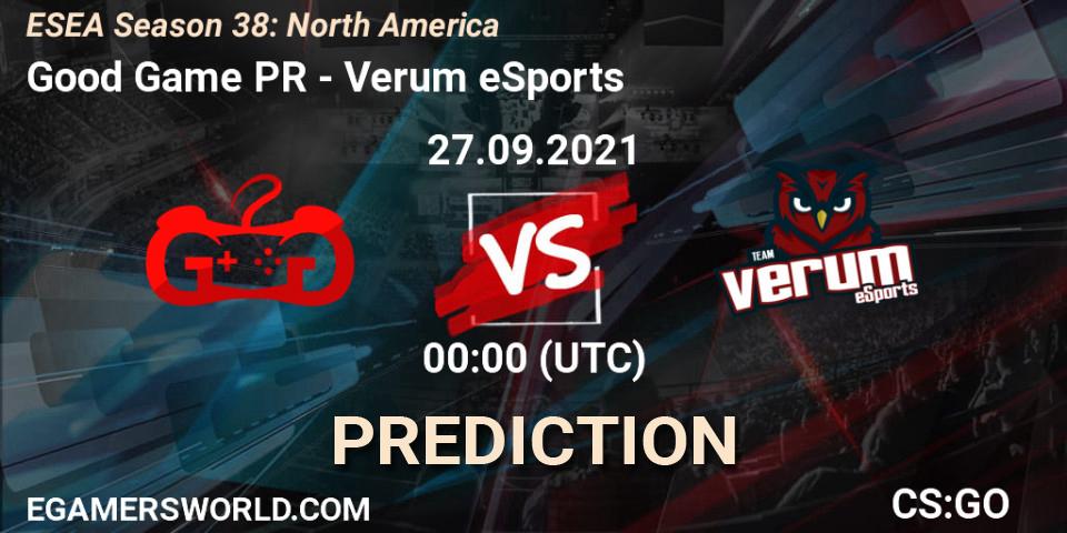 Prognose für das Spiel Good Game PR VS Verum eSports. 29.09.21. CS2 (CS:GO) - ESEA Season 38: North America 