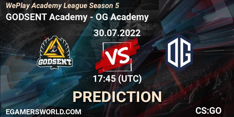 Prognose für das Spiel GODSENT Academy VS OG Academy. 30.07.2022 at 17:45. Counter-Strike (CS2) - WePlay Academy League Season 5