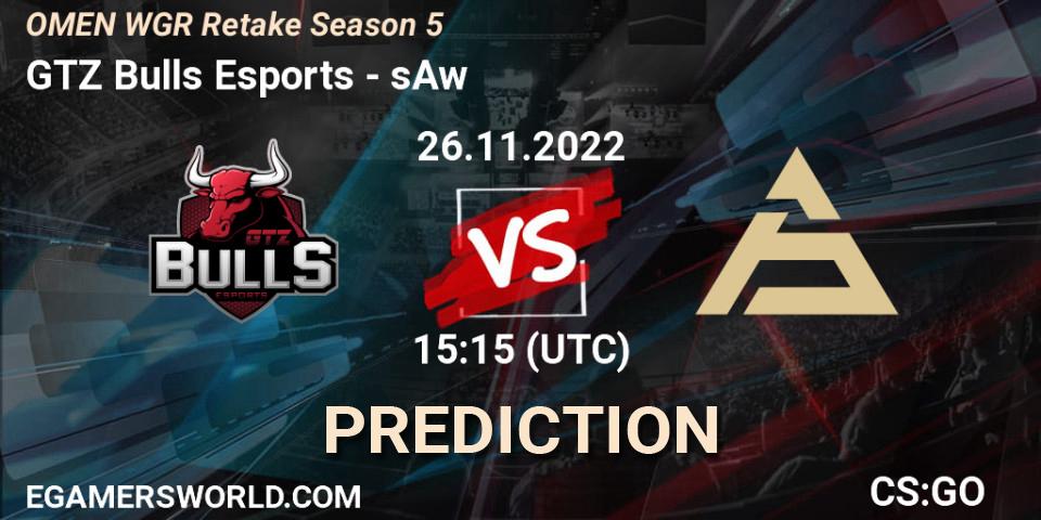 Prognose für das Spiel GTZ Bulls Esports VS sAw. 26.11.2022 at 15:30. Counter-Strike (CS2) - Circuito Retake Season 5