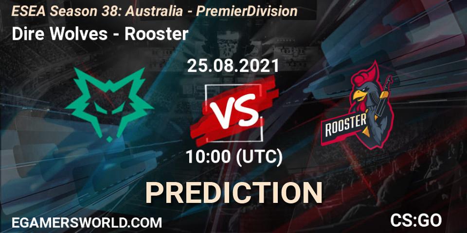Prognose für das Spiel Dire Wolves VS Rooster. 25.08.2021 at 10:00. Counter-Strike (CS2) - ESEA Season 38: Australia - Premier Division