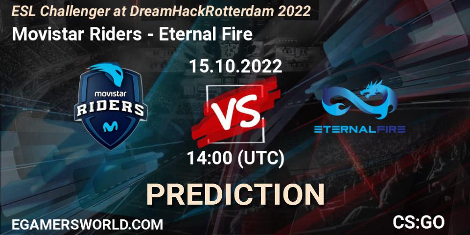 Prognose für das Spiel Movistar Riders VS Eternal Fire. 15.10.2022 at 14:00. Counter-Strike (CS2) - ESL Challenger at DreamHack Rotterdam 2022