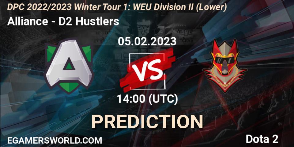 Prognose für das Spiel Alliance VS D2 Hustlers. 05.02.23. Dota 2 - DPC 2022/2023 Winter Tour 1: WEU Division II (Lower)