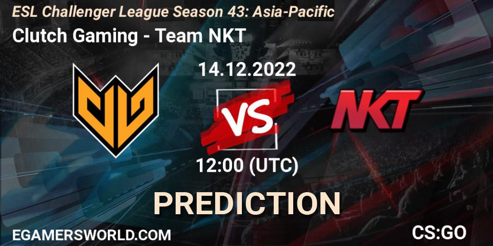 Prognose für das Spiel Clutch Gaming VS Team NKT. 14.12.2022 at 12:00. Counter-Strike (CS2) - ESL Challenger League Season 43: Asia-Pacific