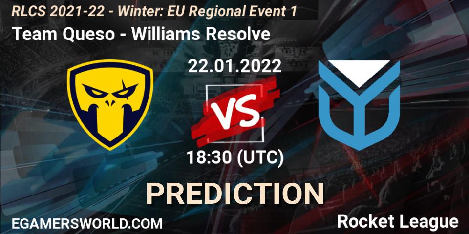 Prognose für das Spiel Team Queso VS Williams Resolve. 22.01.2022 at 17:20. Rocket League - RLCS 2021-22 - Winter: EU Regional Event 1