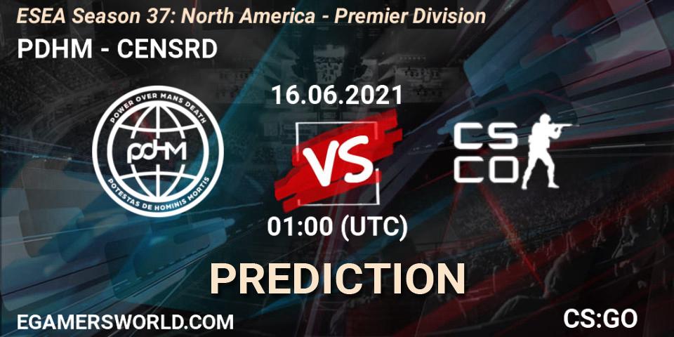 Prognose für das Spiel PDHM VS CENSRD. 16.06.2021 at 01:00. Counter-Strike (CS2) - ESEA Season 37: North America - Premier Division