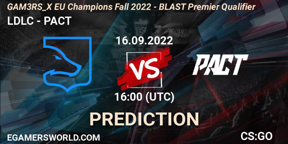 Prognose für das Spiel LDLC VS PACT. 16.09.2022 at 16:10. Counter-Strike (CS2) - GAM3RS_X EU Champions: Fall 2022