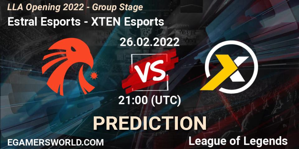 Prognose für das Spiel Estral Esports VS XTEN Esports. 26.02.2022 at 23:00. LoL - LLA Opening 2022 - Group Stage