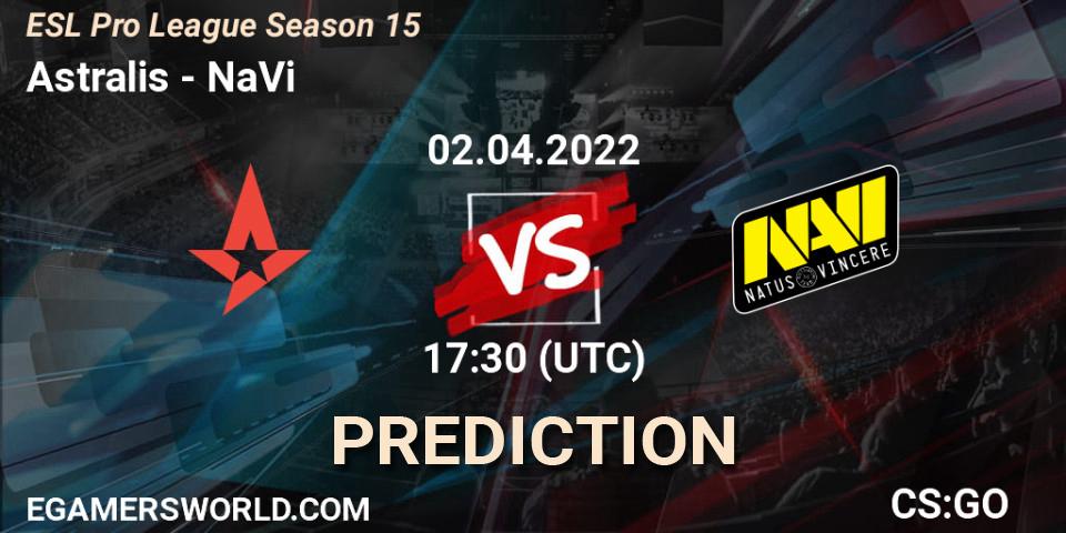Prognose für das Spiel Astralis VS NaVi. 02.04.22. CS2 (CS:GO) - ESL Pro League Season 15