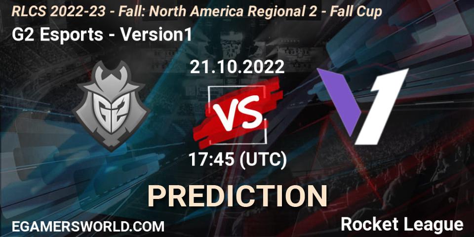 Prognose für das Spiel G2 Esports VS Version1. 21.10.2022 at 17:45. Rocket League - RLCS 2022-23 - Fall: North America Regional 2 - Fall Cup