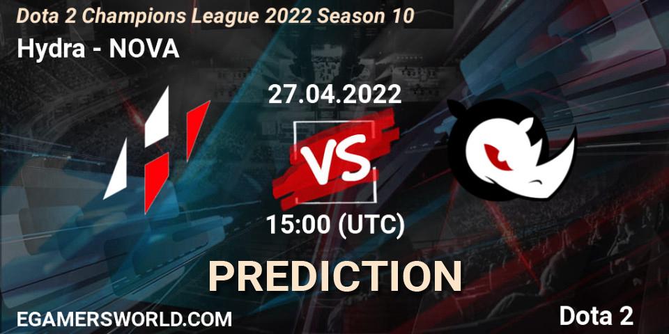 Prognose für das Spiel Hydra VS NOVA. 27.04.2022 at 15:00. Dota 2 - Dota 2 Champions League 2022 Season 10 