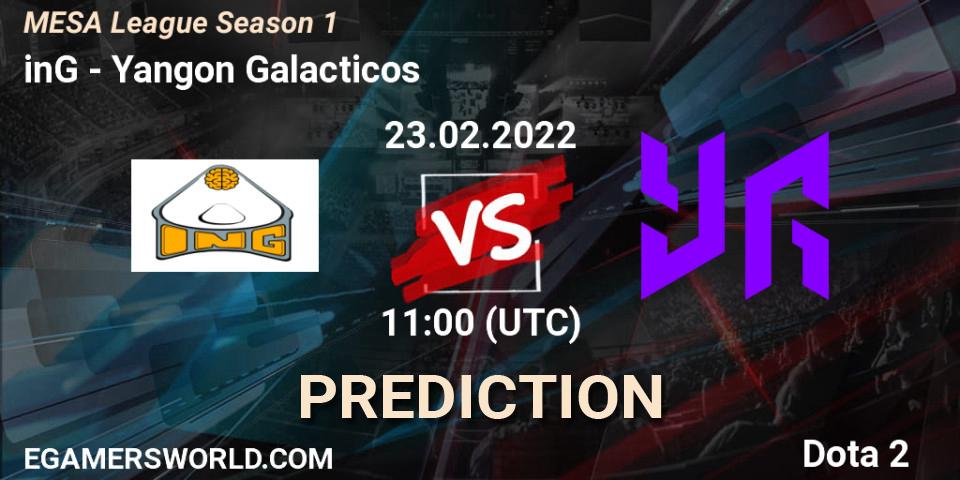 Prognose für das Spiel inG VS Yangon Galacticos. 23.02.2022 at 11:13. Dota 2 - MESA League Season 1