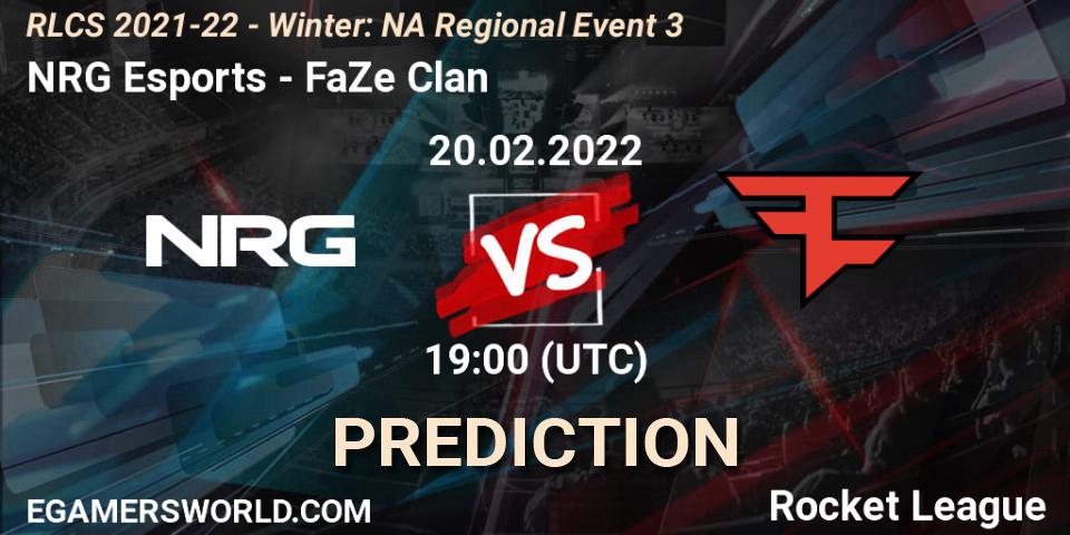 Prognose für das Spiel NRG Esports VS FaZe Clan. 20.02.2022 at 19:00. Rocket League - RLCS 2021-22 - Winter: NA Regional Event 3