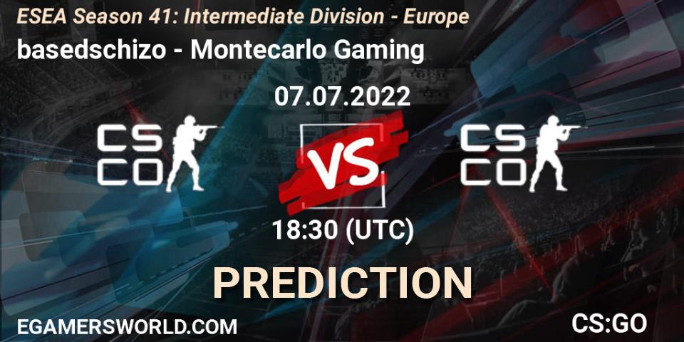 Prognose für das Spiel basedschizo VS Montecarlo Gaming. 07.07.2022 at 18:30. Counter-Strike (CS2) - ESEA Season 41: Intermediate Division - Europe
