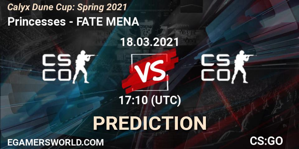 Prognose für das Spiel Princesses VS FATE MENA. 18.03.21. CS2 (CS:GO) - Calyx Dune Cup: Spring 2021