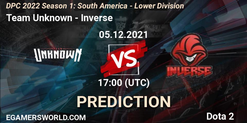 Prognose für das Spiel Team Unknown VS Inverse. 05.12.21. Dota 2 - DPC 2022 Season 1: South America - Lower Division