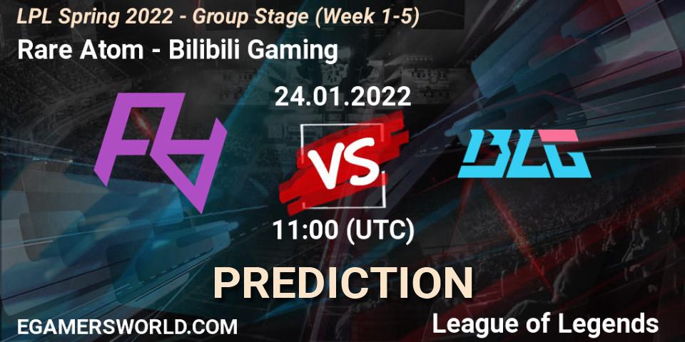Prognose für das Spiel Rare Atom VS Bilibili Gaming. 24.01.2022 at 12:00. LoL - LPL Spring 2022 - Group Stage (Week 1-5)