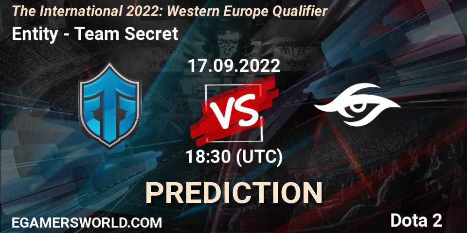 Prognose für das Spiel Entity VS Team Secret. 17.09.2022 at 18:34. Dota 2 - The International 2022: Western Europe Qualifier