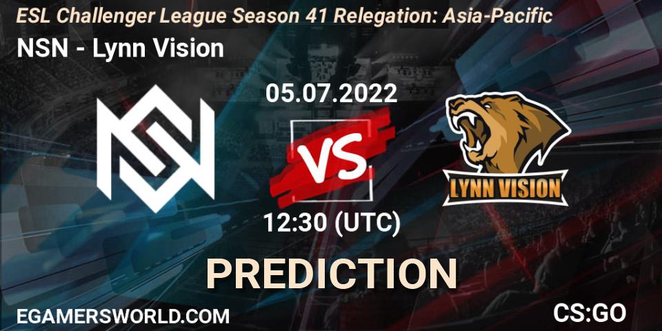 Prognose für das Spiel NSN VS Lynn Vision. 05.07.2022 at 12:30. Counter-Strike (CS2) - ESL Challenger League Season 41 Relegation: Asia-Pacific