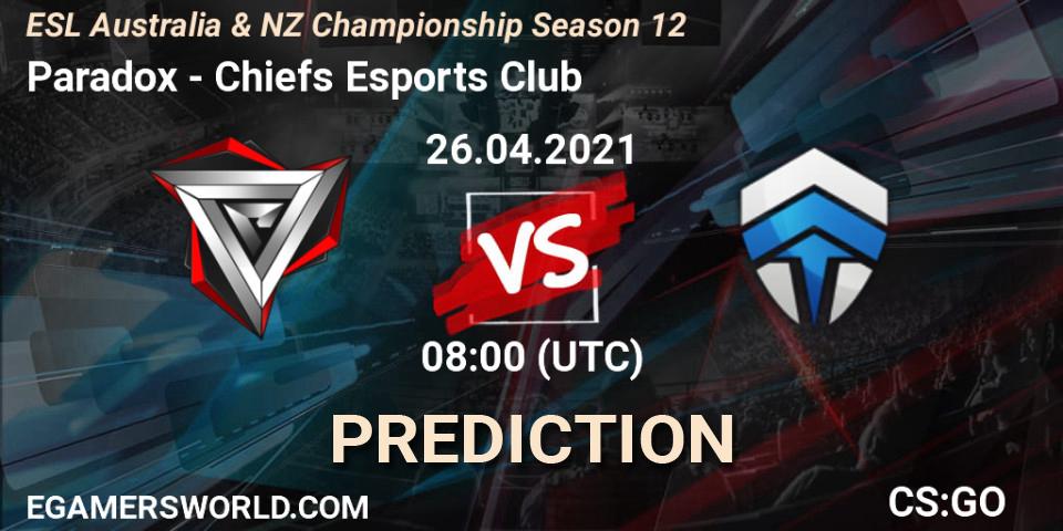 Prognose für das Spiel Paradox VS Chiefs Esports Club. 26.04.21. CS2 (CS:GO) - ESL Australia & NZ Championship Season 12