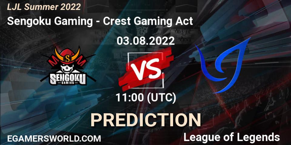 Prognose für das Spiel Sengoku Gaming VS Crest Gaming Act. 03.08.22. LoL - LJL Summer 2022