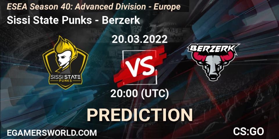 Prognose für das Spiel Sissi State Punks VS Berzerk. 20.03.22. CS2 (CS:GO) - ESEA Season 40: Advanced Division - Europe