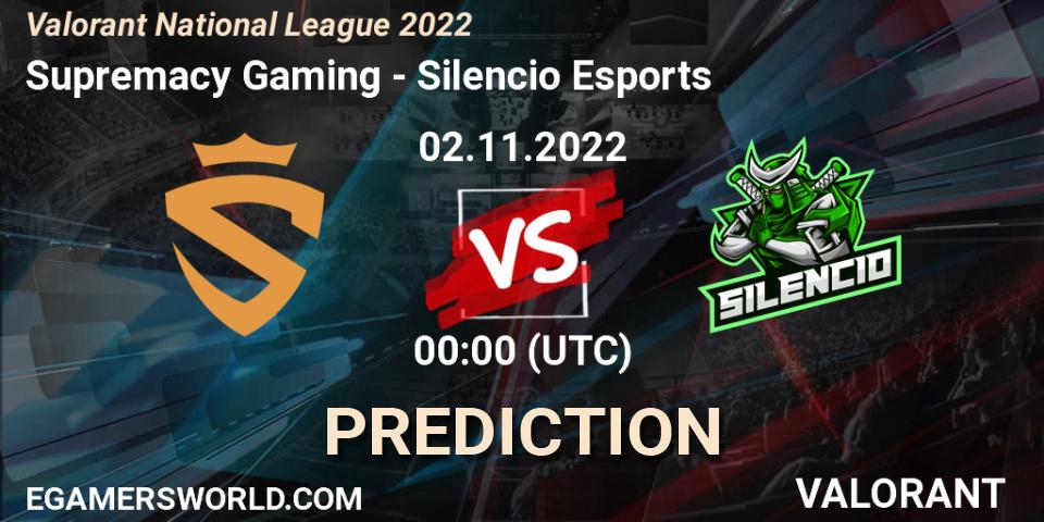 Prognose für das Spiel Supremacy Gaming VS Silencio Esports. 02.11.22. VALORANT - Valorant National League 2022