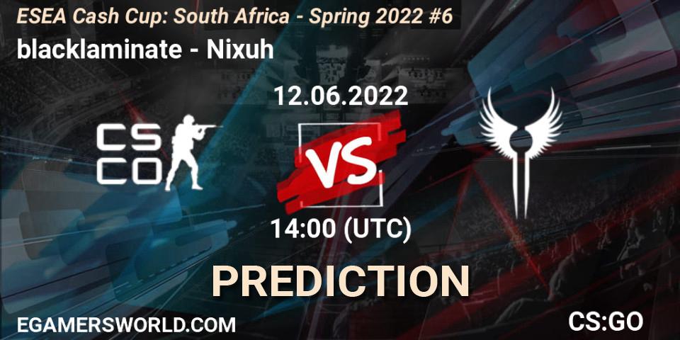 Prognose für das Spiel blacklaminate VS Nixuh. 12.06.2022 at 14:00. Counter-Strike (CS2) - ESEA Cash Cup: South Africa - Spring 2022 #6