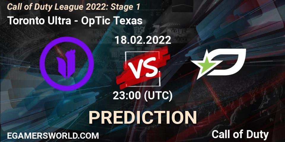 Prognose für das Spiel Toronto Ultra VS OpTic Texas. 18.02.2022 at 23:00. Call of Duty - Call of Duty League 2022: Stage 1