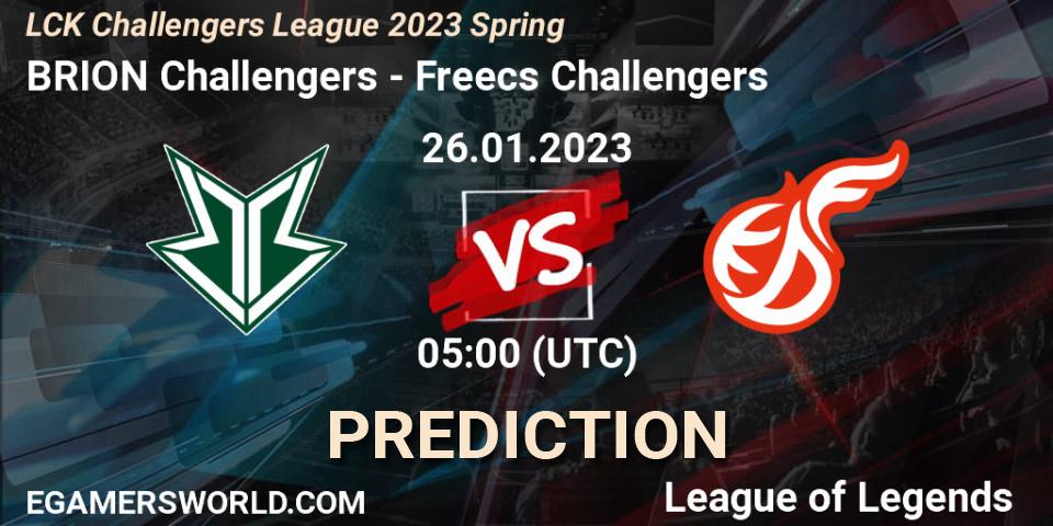 Prognose für das Spiel Brion Esports Challengers VS Freecs Challengers. 26.01.2023 at 05:00. LoL - LCK Challengers League 2023 Spring