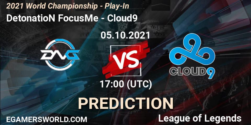 Prognose für das Spiel DetonatioN FocusMe VS Cloud9. 05.10.2021 at 17:30. LoL - 2021 World Championship - Play-In